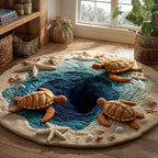 Turtle Waves Round Mat Rug - washable non-slip printed rug