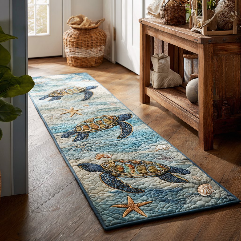 Turtle Waves Runner Carpet Runner Rug - Cute Pet Design | Animal Printed Runner Rug