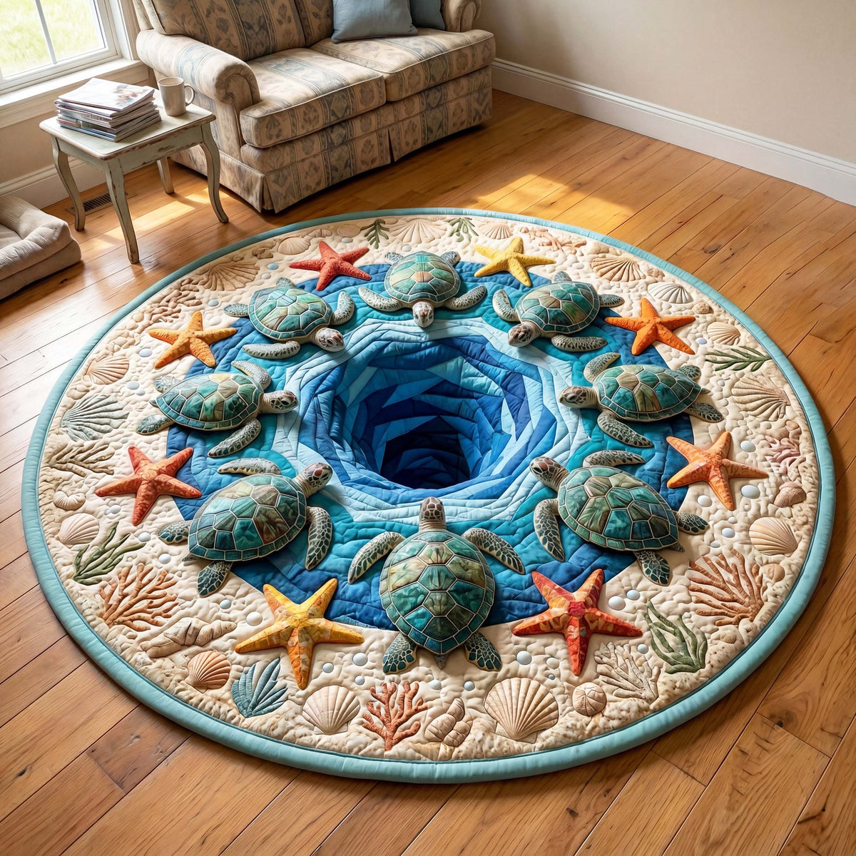 Turtle Whirlpool Round Mat Rug - washable non-slip printed rug