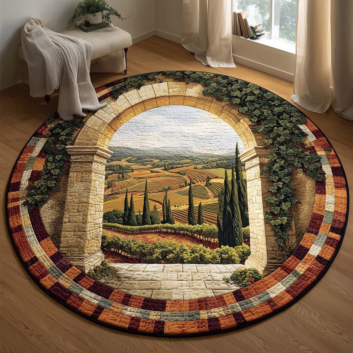 Tuscan Arch Round Mat Rug - washable non-slip printed rug