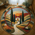 Tuscan Path Round Mat Rug - washable non-slip printed rug