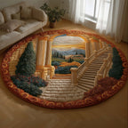 Tuscan Stair Round Mat Rug - washable non-slip printed rug