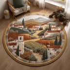 Tuscan Valley Round Mat Rug - washable non-slip printed rug