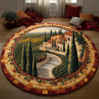 Tuscan Villa Round Mat Rug - washable non-slip printed rug