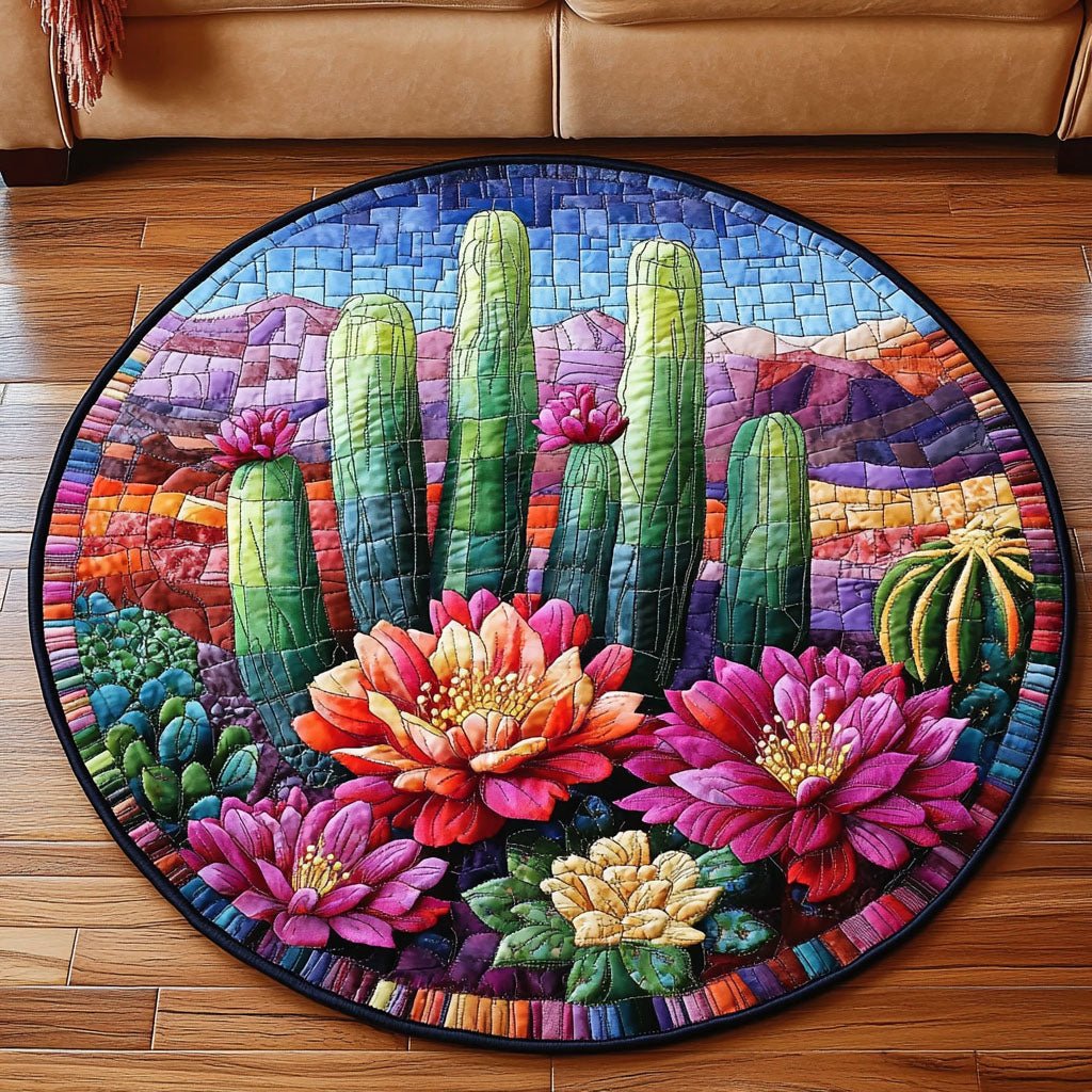 Twilight Cactus Round Mat Rug - washable non-slip printed rug