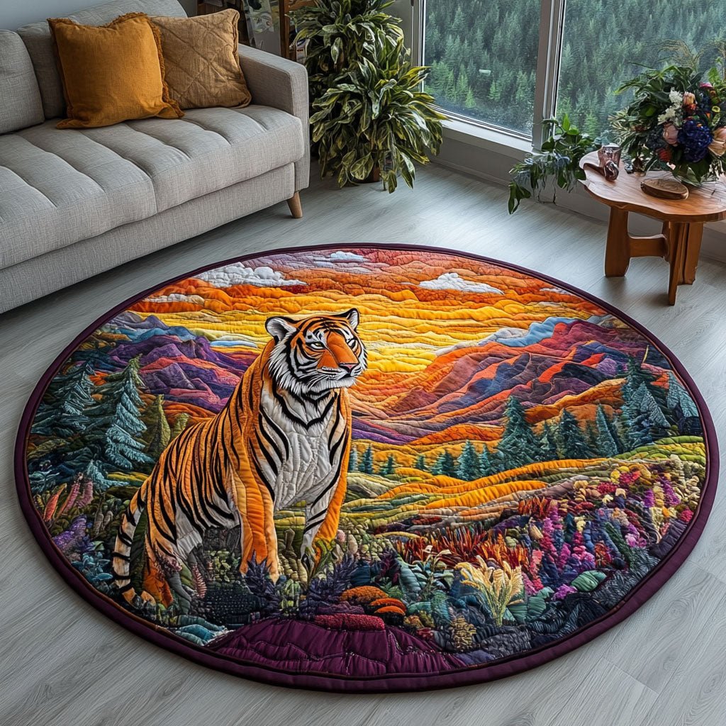 Twilight Dream Tiger Round Mat Rug - washable non-slip printed rug