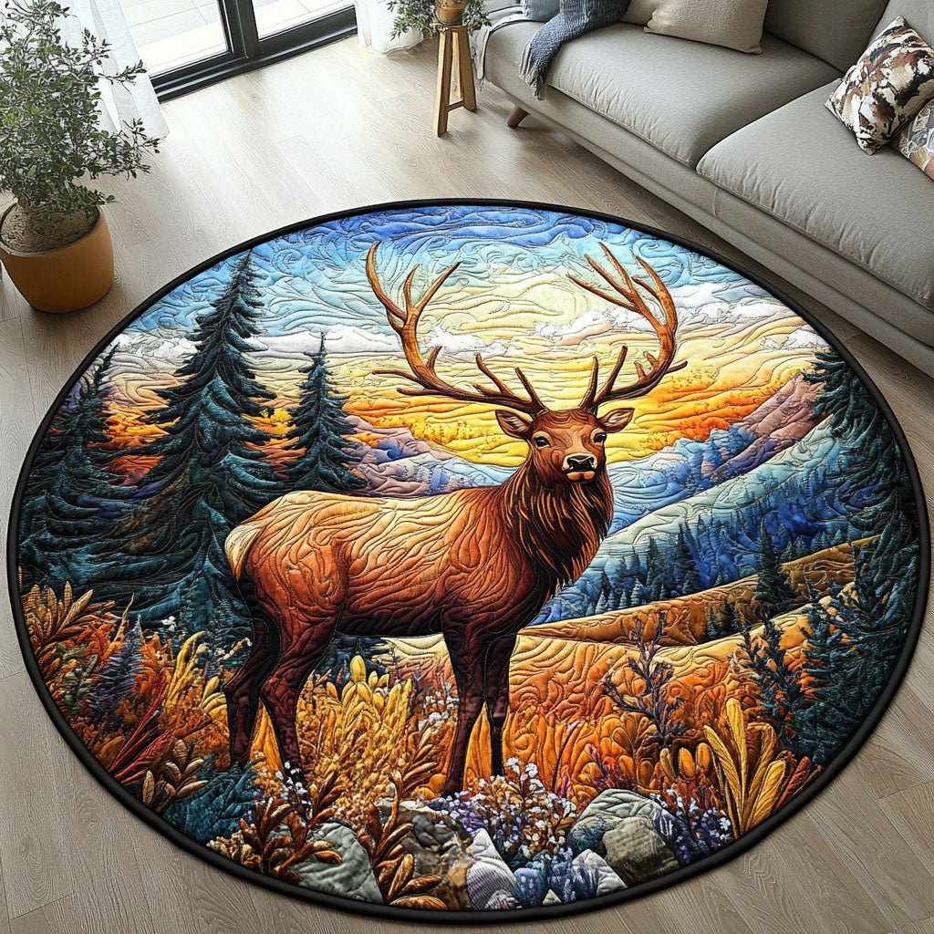 Twilight Elk Round Mat Rug - washable non-slip printed rug