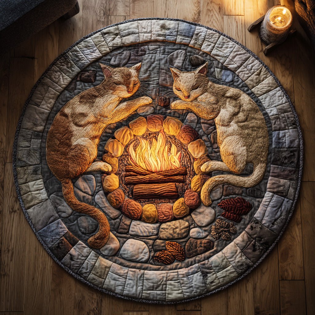 Twilight Fire Camp Round Mat Rug - washable non-slip printed rug