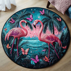 Twilight Flamingos Round Mat Rug - washable non-slip printed rug