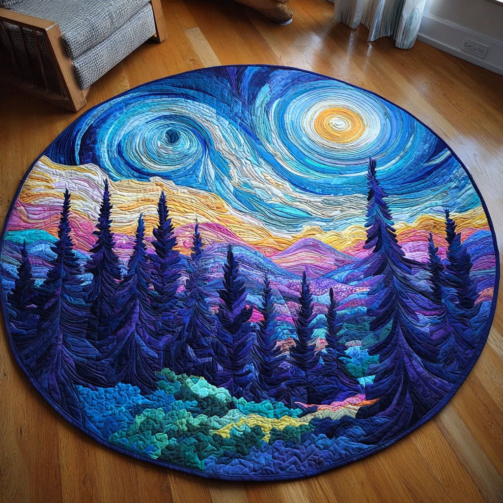 Twilight Pines Round Mat Rug - washable non-slip printed rug