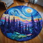 Twilight Pines Round Mat Rug - washable non-slip printed rug