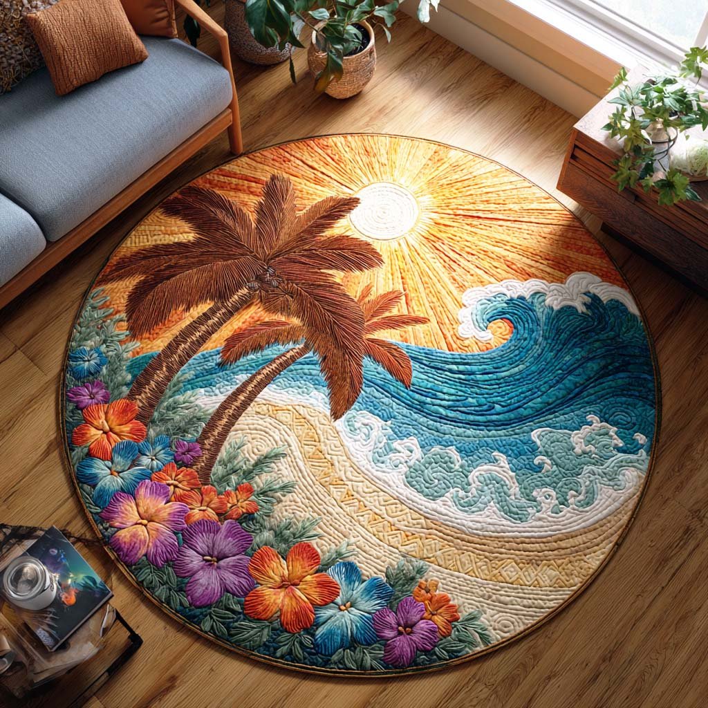 Twilight Shore Round Mat Rug - washable non-slip printed rug