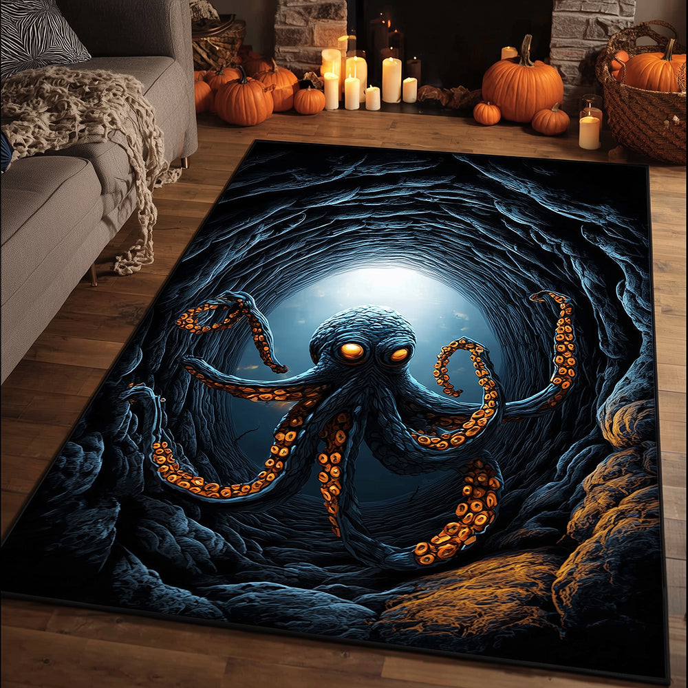 Twilight Tentacle Trap area rug in a living room