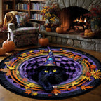 Twilight Whiskers Round Mat Rug - washable non-slip printed rug