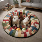 Twin Bunnies Round Mat Rug - washable non-slip printed rug