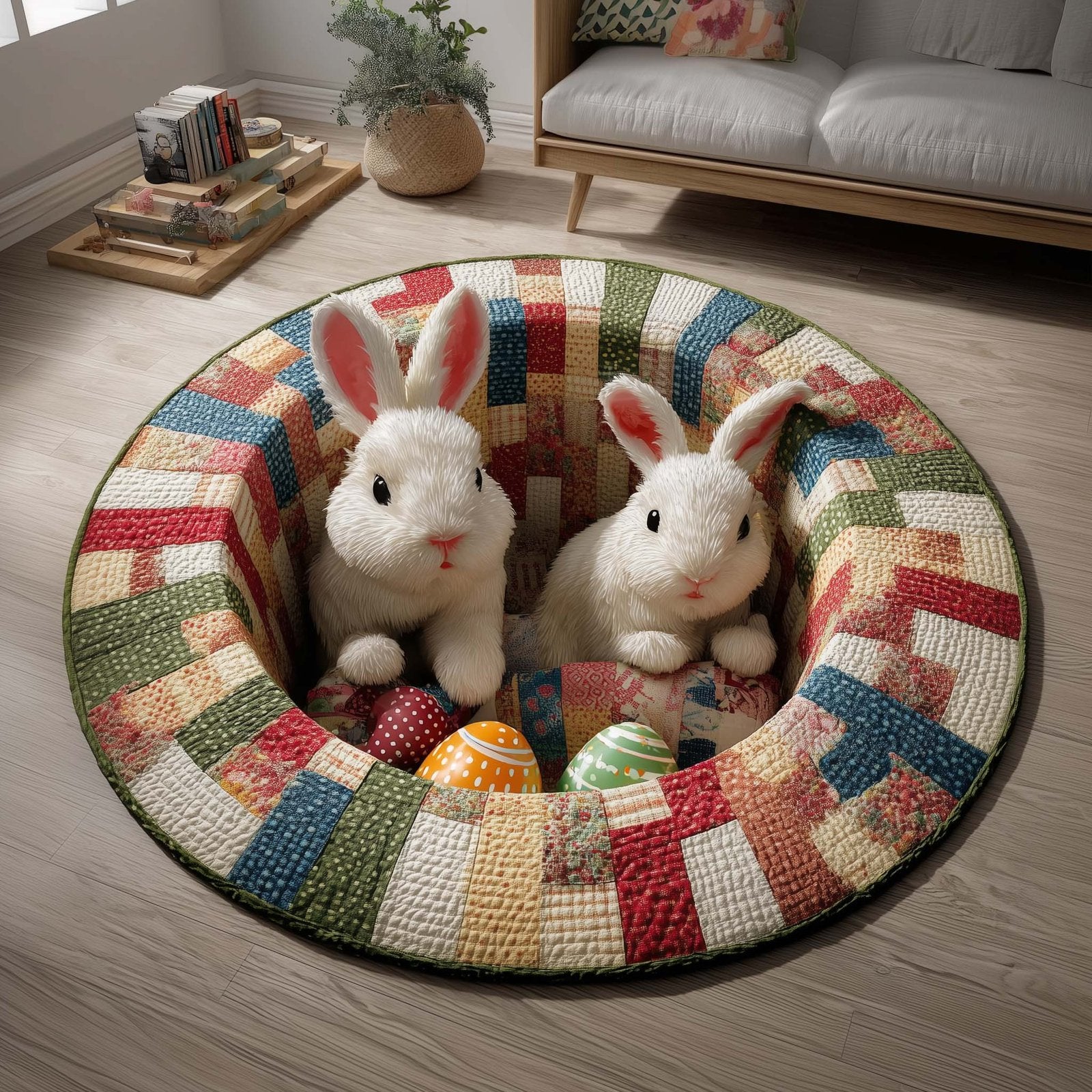 Twin Bunnies Round Mat Rug - Nature Design | Serene Home Decor