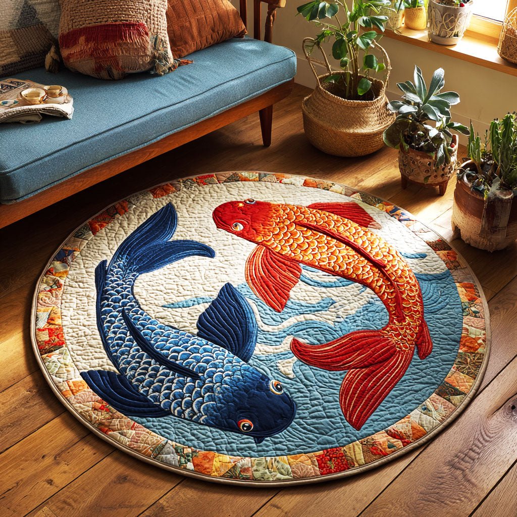 Twin Currents Round Mat Rug - washable non-slip printed rug