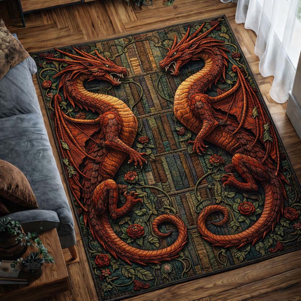 Twin Flames area rug in a living room