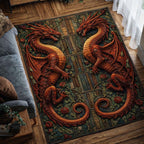 Twin Flames area rug in a living room