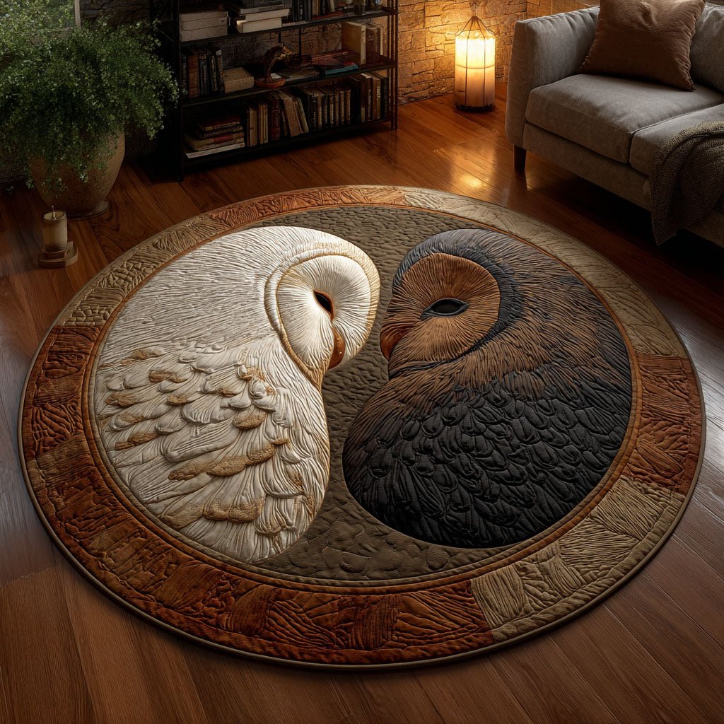 Twin Owls Round Mat Rug - washable non-slip printed rug