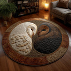 Twin Owls Round Mat Rug - washable non-slip printed rug