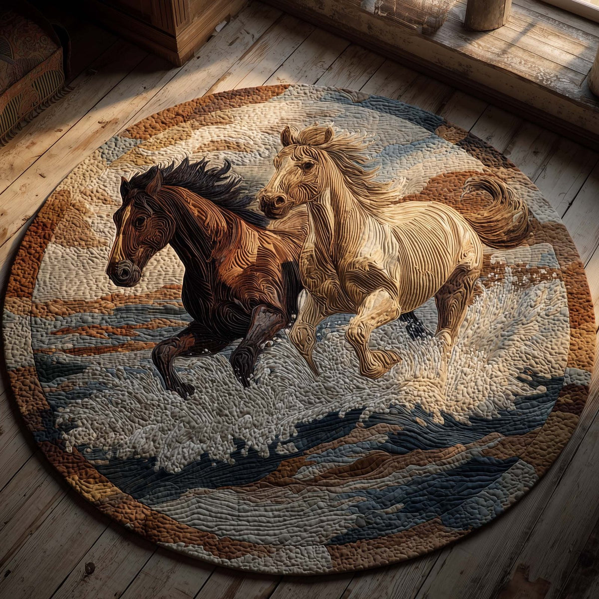 Twin River Run Round Mat Rug - washable non-slip printed rug