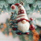 Striped Hat Tree Gnome Christmas Ornament