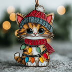 Blue Beanie Kitten Lights Christmas Ornament