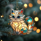 Stained Glass White Cat Christmas Ornament