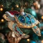 Santa Hat Jeweled Turtle Christmas Ornament