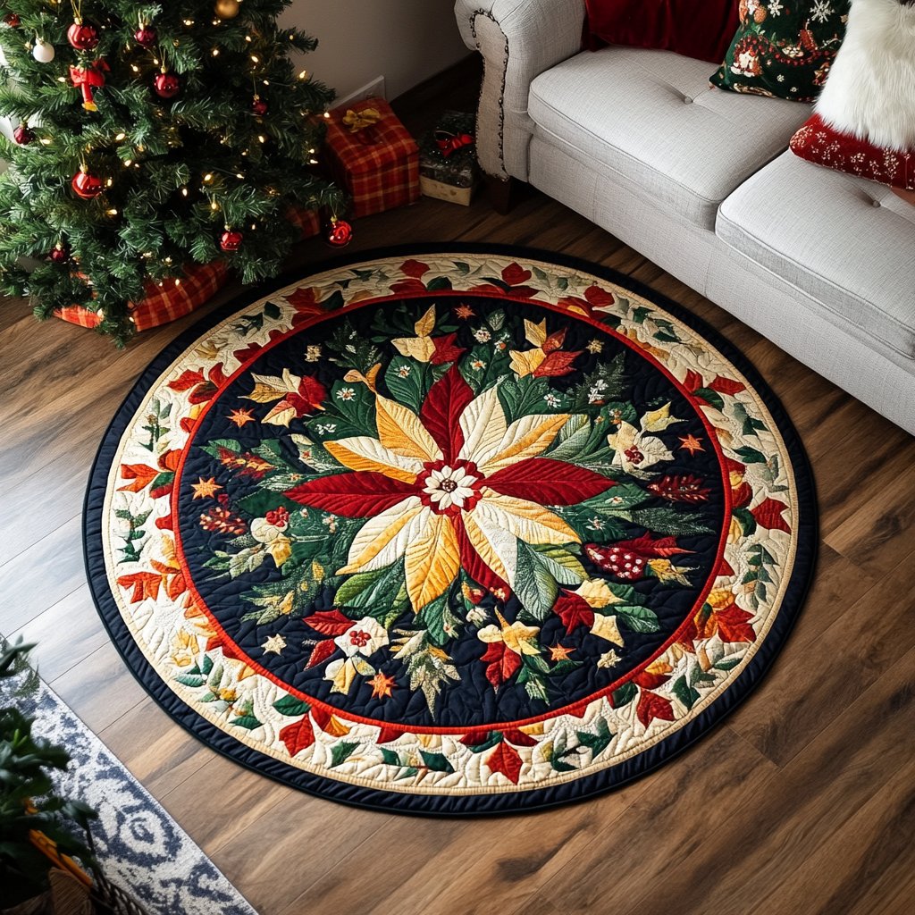 Twinkling Lights Round Mat Rug - washable non-slip printed rug