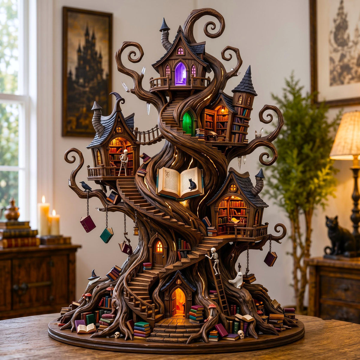 Twisted Witch House wooden block, laser-cut 3-layer wood