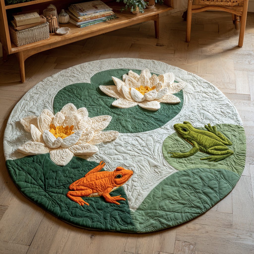 Two Frogs Lilypads Round Mat Rug - washable non-slip printed rug