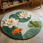 Two Frogs Lilypads Round Mat Rug - washable non-slip printed rug