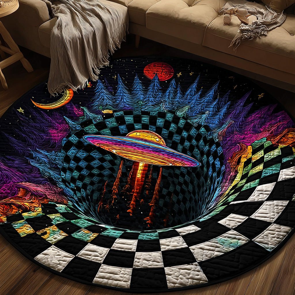 UFO Descent Round Mat Rug - washable non-slip printed rug