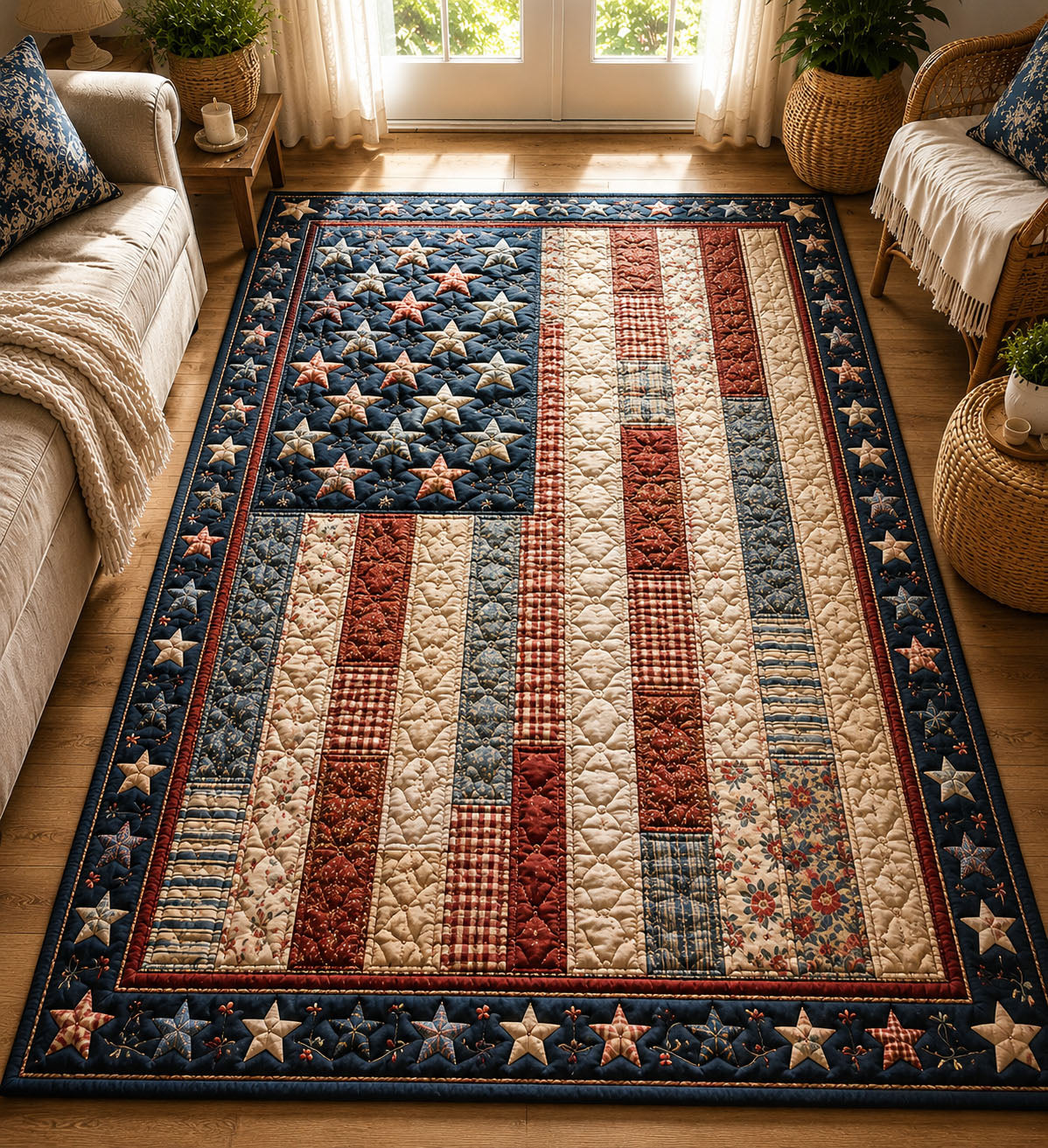 USA 250th Anniversary area rug in a living room