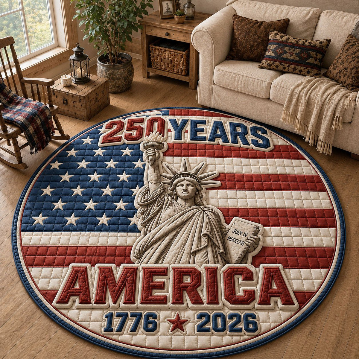 USA 250th Anniversary (Design 3) Round Mat Rug - washable non-slip printed rug