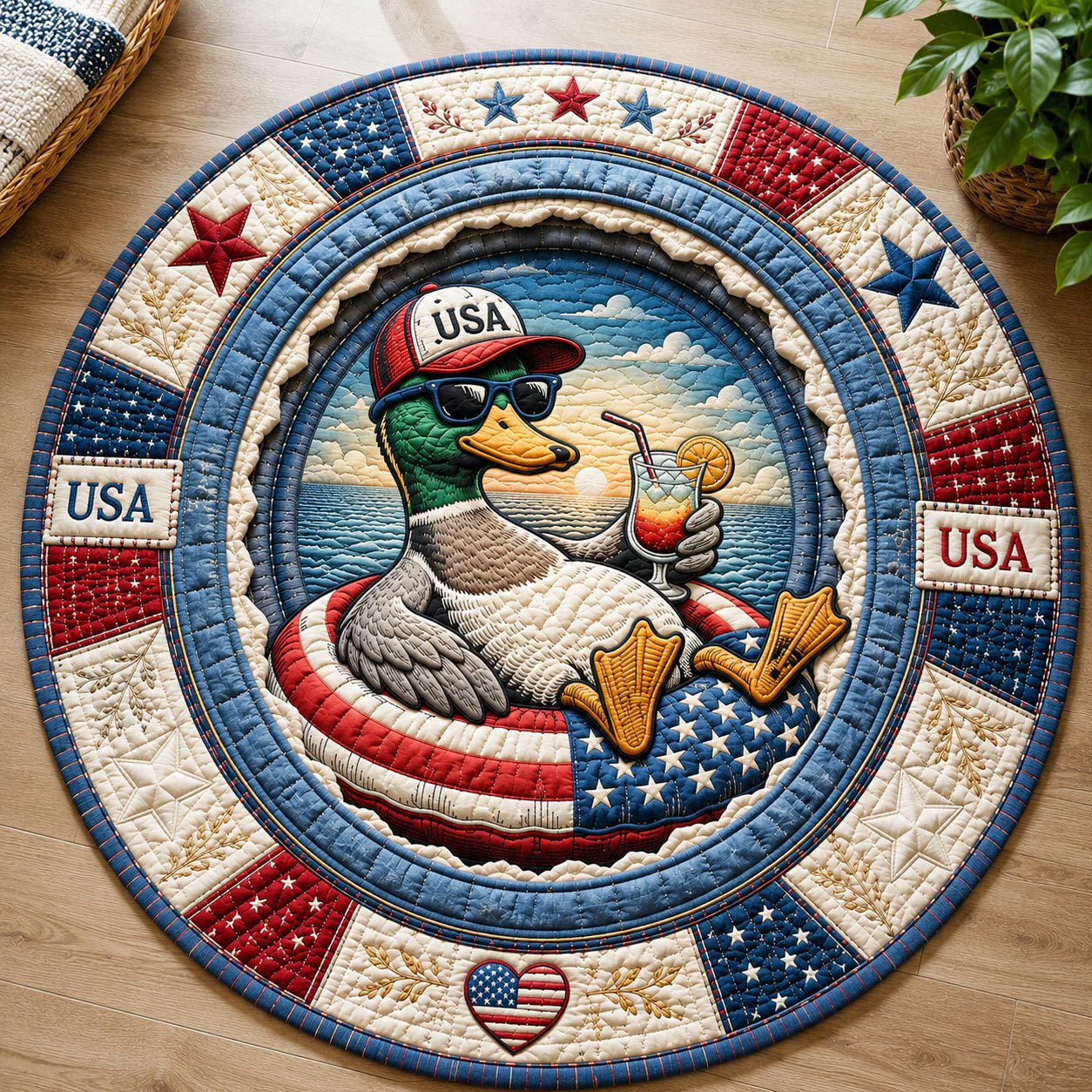 USA Summer Chill Duck Round Mat Rug - Nature Design | Serene Home Decor