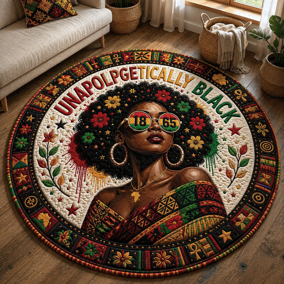 Unapologetically Black Queen Round Mat Rug - washable non-slip printed rug