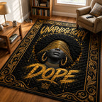 Unapologetically Dope Black area rug in a living room