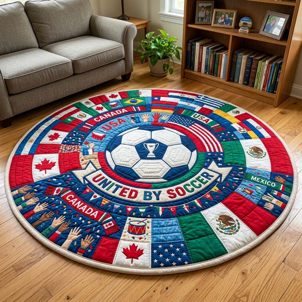 United By Soccer (Design 2) Round Mat Rug - washable non-slip printed rug