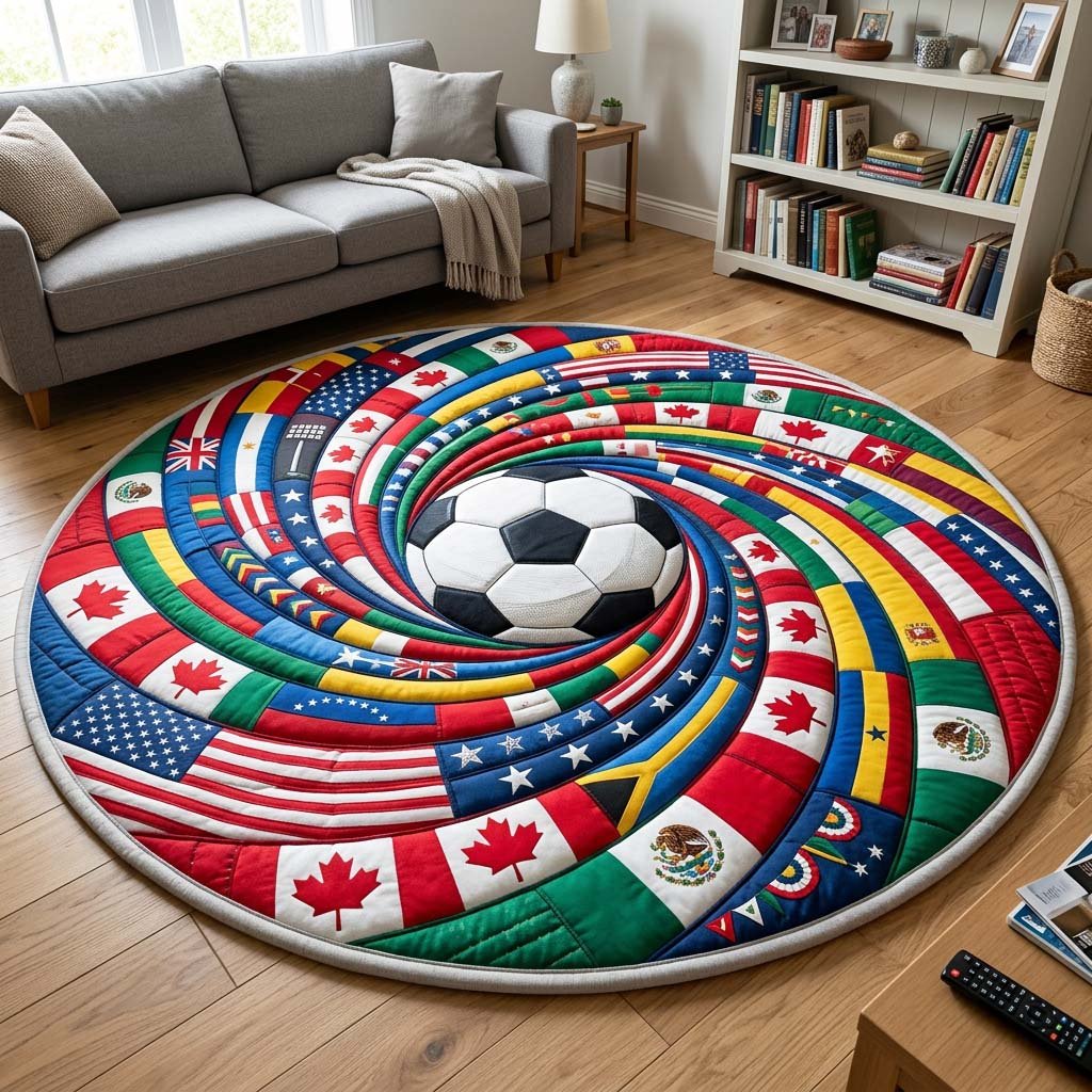 United By Soccer Round Mat Rug - washable non-slip printed rug
