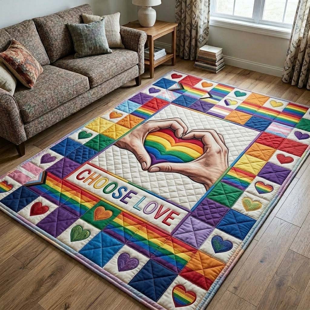 Unity Hands Love area rug in a living room