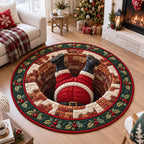 Upside Down Santa Round Mat Rug - Seasonal Design | Festive Home Decor - washable non-slip printed rug