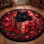 Valentine Gift Kitty Round Mat Rug - washable non-slip printed rug