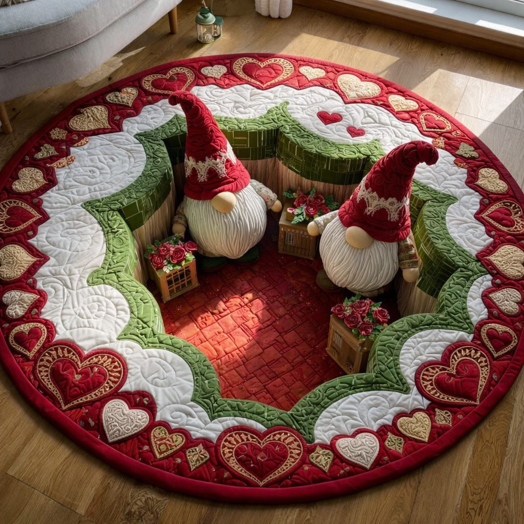 Valentine Gnome Hideaway Round Mat Rug - washable non-slip printed rug
