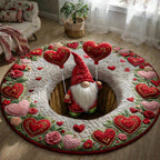 Valentine Heart Gnome Round Mat Rug - washable non-slip printed rug