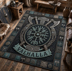 Valhalla Viking Compass area rug in a living room