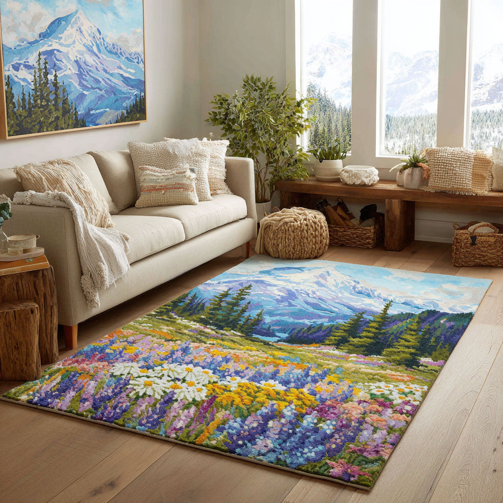 Valley Of Serenity area rug in a living room
