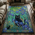 Van Gogh Irises Cat area rug in a living room